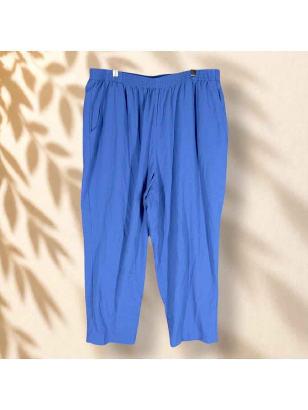 Maggie Barnes Pants Women PM Petite Blue High Rise Pull On Flat Front Casual